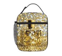 PAQOLSMCKR Lunch Bag for Women Men Portable Insulated Lunch Box Gold Sequin Sparkle Lunchbox Reusable Tote Bags for Work Picnic