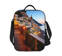 PAQOLSMCKR Lunch Bag for Women Men Portable Insulated Lunch Box Positano Seaside Sunset Lunch Box Reusable Tote Bags for Work Picnic