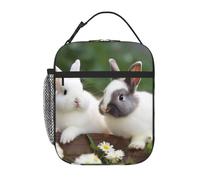 PAQOLSMCKR Lunch Bag for Women Men Portable Insulated Lunch Box Two Little Cute Rabbits Lunchbox Reusable Tote Bags for Work Picnic