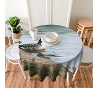PAQOLSMCKR Round Tablecloth 152cm Waterproof Spill-Proof Table Cloth Loon Nature Birds Tablecloths Wrinkle Free Decorative Farmhouse Table Covers for Dining Party Wedding