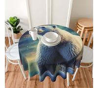 PAQOLSMCKR Round Tablecloth 152cm Waterproof Spill-Proof Table Cloth Northern Lights Polar Bear Tablecloths Wrinkle Free Decorative Farmhouse Table Covers for Dining Party Wedding