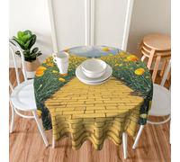 PAQOLSMCKR Round Tablecloth 152cm Waterproof Spill-Proof Table Cloth Poppies Field Yellow Brick Road Tablecloths Wrinkle Free Decorative Farmhouse Table Covers for Dining Party Wedding