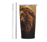 PAQOLSMCKR Stainless Steel Tumbler with Lid 20 Oz acuum Insulated Tumbler Angry Roaring Lion Coffee Mug for Travel Reusable Car Cup Double Wall Insulated Cup for Coffee