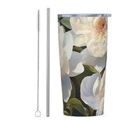 PAQOLSMCKR Stainless Steel Tumbler with Lid 20 Oz acuum Insulated Tumbler White Peony Coffee Mug for Travel Reusable Car Cup Double Wall Insulated Cup for Coffee