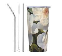 PAQOLSMCKR Stainless Steel Tumbler with Lid 20 Oz acuum Insulated Tumbler White Peony Coffee Mug for Travel Reusable Car Cup Double Wall Insulated Cup for Coffee