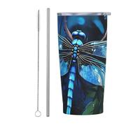 PAQOLSMCKR Stainless Steel Tumbler with Lid 20 Oz Vacuum Insulated Tumbler Art Blue Dragonfly Coffee Mug for Travel Reusable Car Cup Double Wall Insulated Cup for Coffee