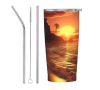 PAQOLSMCKR Stainless Steel Tumbler with Lid 20 Oz Vacuum Insulated Tumbler Sunset on The Beach Coffee Mug for Travel Reusable Car Cup Double Wall Insulated Cup for Coffee