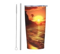 PAQOLSMCKR Stainless Steel Tumbler with Lid 20 Oz Vacuum Insulated Tumbler Sunset on The Beach Coffee Mug for Travel Reusable Car Cup Double Wall Insulated Cup for Coffee