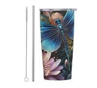 PAQOLSMCKR Stainless Steel Tumbler with Lid 20 Oz Vacuum Insulated Tumbler Water Lily and Dragonfly Coffee Mug for Travel Reusable Car Cup Double Wall Insulated Cup for Coffee