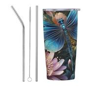 PAQOLSMCKR Stainless Steel Tumbler with Lid 20 Oz Vacuum Insulated Tumbler Water Lily and Dragonfly Coffee Mug for Travel Reusable Car Cup Double Wall Insulated Cup for Coffee
