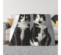 PAQOLSMCKR Throw Blanket 40"x30" Bed Blanket Black and White Cats Flannel Blankets for Sofa Reversible Plush Blanket Soft Cozy Throw Blankets for Couch Camping All Seasons