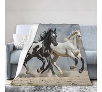 PAQOLSMCKR Throw Blanket 40"x30" Bed Blanket Black and White Horses Running Flannel Blankets for Sofa Reversible Plush Blanket Soft Cozy Throw Blankets for Couch Camping All Seasons