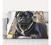 PAQOLSMCKR Throw Blanket 40"x30" Bed Blanket Cute Black Pug Dog Flannel Blankets for Sofa Reversible Plush Blanket Soft Cozy Throw Blankets for Couch Camping All Seasons