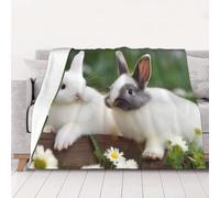 PAQOLSMCKR Throw Blanket 40"x30" Bed Blanket Two Little Cute Rabbits Flannel Blankets for Sofa Reversible Plush Blanket Soft Cozy Throw Blankets for Couch Camping All Seasons