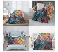 PAQOLSMCKR Throw Blanket 60"x50" Bed Blanket Colorful Tiles Texture Pattern Flannel Blankets for Sofa Reversible Plush Rug Soft Cozy Throw Blankets for Couch Camping All Seasons