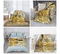 PAQOLSMCKR Throw Blanket 60"x50" Bed Blanket Gold Sequin Sparkle Flannel Blankets for Sofa Reversible Plush Rug Soft Cozy Throw Blankets for Couch Camping All Seasons