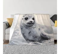 PAQOLSMCKR Throw Blanket 60"x50" Bed Blanket Harp Seal Painting Flannel Blankets for Sofa Reversible Plush Blanket Soft Cozy Throw Blankets for Couch Camping All Seasons