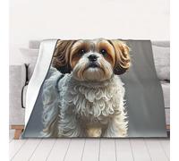 PAQOLSMCKR Throw Blanket 60"x50" Bed Blanket Shih Tzu Dog Flannel Blankets for Sofa Reversible Plush Blanket Soft Cozy Throw Blankets for Couch Camping All Seasons