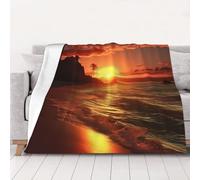 PAQOLSMCKR Throw Blanket 60"x50" Bed Blanket Sunset on The Beach Flannel Blankets for Sofa Reversible Plush Blanket Soft Cozy Throw Blankets for Couch Camping All Seasons