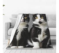 PAQOLSMCKR Throw Blanket 80"x60" Bed Blanket Black and White Cats Flannel Blankets for Sofa Reversible Plush Blanket Soft Cozy Throw Blankets for Couch Camping All Seasons