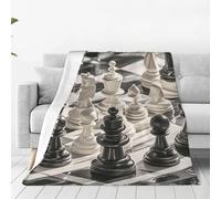 PAQOLSMCKR Throw Blanket 80"x60" Bed Blanket black and white chess Flannel Blankets for Sofa Reversible Plush Blanket Soft Cozy Throw Blankets for Couch Camping All Seasons