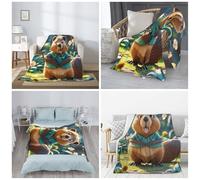 PAQOLSMCKR Throw Blanket 80"x60" Bed Blanket Cartoon animated beaver Flannel Blankets for Sofa Reversible Plush Rug Soft Cozy Throw Blankets for Couch Camping All Seasons