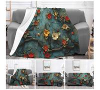 PAQOLSMCKR Throw Blanket 80"x60" Bed Blanket Floral Vines Blankets for Sofa Reversible Plush Soft Cozy Throw Blankets for Couch Camping All Seasons