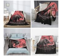 PAQOLSMCKR Throw Blanket 80"x60" Bed Blanket Moon Elephant Flannel Blankets for Sofa Reversible Plush Rug Soft Cozy Throw Blankets for Couch Camping All Seasons