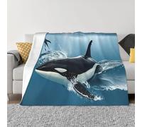 PAQOLSMCKR Throw Blanket 80"x60" Bed Blanket Orca Killer Whale Flannel Blankets for Sofa Reversible Plush Blanket Soft Cozy Throw Blankets for Couch Camping All Seasons