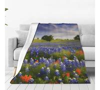 PAQOLSMCKR Throw Blanket 80"x60" Bed Blanket Texas Bluebonnets Scenery Flannel Blankets for Sofa Reversible Plush Blanket Soft Cozy Throw Blankets for Couch Camping All Seasons