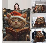 PAQOLSMCKR Throw Blanket Cute Cat Sing Christmas Carols Blankets for Sofa Reversible Plush Blanket Soft Cozy Throw Blankets for Couch Camping All Seasons 50"x40"