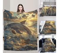 PAQOLSMCKR Throw Blanket Dolphin in The Ocean Blankets for Sofa Reversible Plush Blanket Soft Cozy Throw Blankets for Couch Camping All Seasons 60"x50"