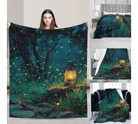 PAQOLSMCKR Throw Blanket Fireflies and Lantern Blankets for Sofa Reversible Plush Blanket Soft Cozy Throw Blankets for Couch Camping All Seasons 60"x50"