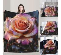 PAQOLSMCKR Throw Blanket Gold Pink Rose Blankets for Sofa Reversible Plush Blanket Soft Cozy Throw Blankets for Couch Camping All Seasons 80"x60"