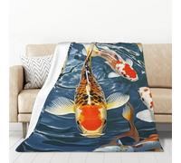 PAQOLSMCKR Throw Blanket Japan Fancy Koi Carp Fishes Flannel Blankets for Sofa Reversible Plush Blanket Soft Cozy Throw Blankets for Couch Camping All Seasons