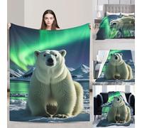 PAQOLSMCKR Throw Blanket Northern Lights Polar Bear Blankets for Sofa Reversible Plush Blanket Soft Cozy Throw Blankets for Couch Camping All Seasons 60"x50"
