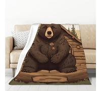 PAQOLSMCKR Throw Blanket Rustic Lodge Bear Flannel Blankets for Sofa Reversible Plush Blanket Soft Cozy Throw Blankets for Couch Camping All Seasons