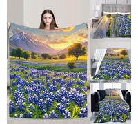PAQOLSMCKR Throw Blanket Texas Bluebonnets Scenery Blankets for Sofa Reversible Plush Blanket Soft Cozy Throw Blankets for Couch Camping All Seasons 60"x50"
