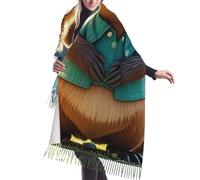 PAQOLSMCKR Winter Scarf Fashion Long Scarves Cartoon animated beaver Scarf for Women Large Shawl With Tassels Thick Wrap