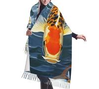PAQOLSMCKR Winter Scarf Fashion Long Scarves Japan Fancy Koi Carp Fishes Scarf for Women Large Shawl With Tassels Thick Wrap