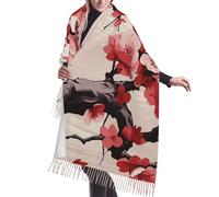 PAQOLSMCKR Winter Scarf Fashion Long Scarves Japanese Floral Cherry Blossom Scarf for Women Large Shawl With Tassels Thick Wrap
