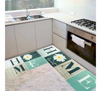 Paqoygl Floral Kitchen Mats Set of 2, Farmhouse Modern Woodgrain Kitchen Mats for Floor Area Runner Rugs Teal Kitchen Decor Accessories Stuff, 17x30 and 17x47 Inches, Daisy Teal Green