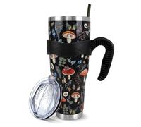 Paqoygl Mushroom 40 Oz Tumbler with Handle and Straw,Floral Mushroom Large Big Stainless Steel Vacuum Insulated Tumbler Coffee Cup Travel Mug,Mushroom Gifts for Women Men,Stuff Decor Accessories
