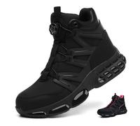 PAQOZKC Steel Toe Cap Boots Mens Womens Air Cushion Safety Boots Lightweight Work Boots Ankle Support Safety trainers Quick Lace Black