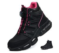PAQOZKC Steel Toe Cap Boots Womens Air Cushion Safety Boots Lightweight Work Boots Ankle Support Safety trainers Quick Lace Pink