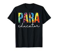 para Educator Back to School Tie Dye Retro Rainbow T-Shirt