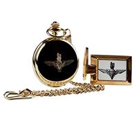 Parachute Regiment 24kt Gold Plated Pocket Watch and Chain and Paras Keyring Army Military Gift Set para