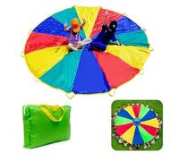 Parachute with Handles 8ft 10ft 12ft Play Parachute Games for Outdoor Team Games,waterproof reinforced suture,You Can Also Use it for Trampoline Cover Picnic Mat ,sport equipment (10 feet 12 hands)