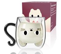 ParaCity Cat Mugs, Double Wall Glass Coffee Mugs 8.5oz with Handle,Clear Borosilicate Glass Coffee Cup, Graduation Valentines Mothers Day Easter Halloween Christmas Gifts