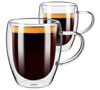 PARACITY Coffee Mugs Set of 2, Double Wall Coffee Mug 12 OZ, Glass Coffee Mugs with Handle, Insulated Coffee Mug for Cappuccino/Latte/Coffee, Borosilicate Glass Coffee Cups for Kitchen/Travel